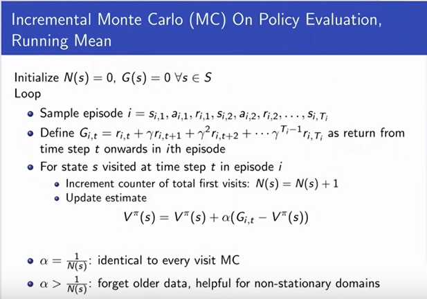 Incremental-MC-On-Policy-Evaluation-Running-Mean